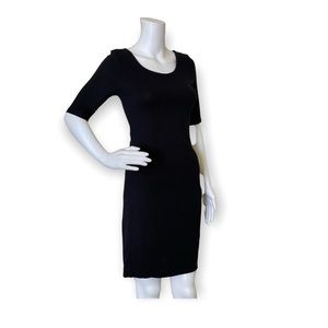 Solid Black Casual Mid Sleeve Dress